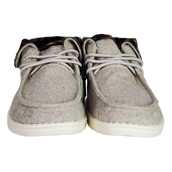 NWB Hey Dude britt wool blend ankle high fold booties cream cheetah size 10 - Picture 8 of 13